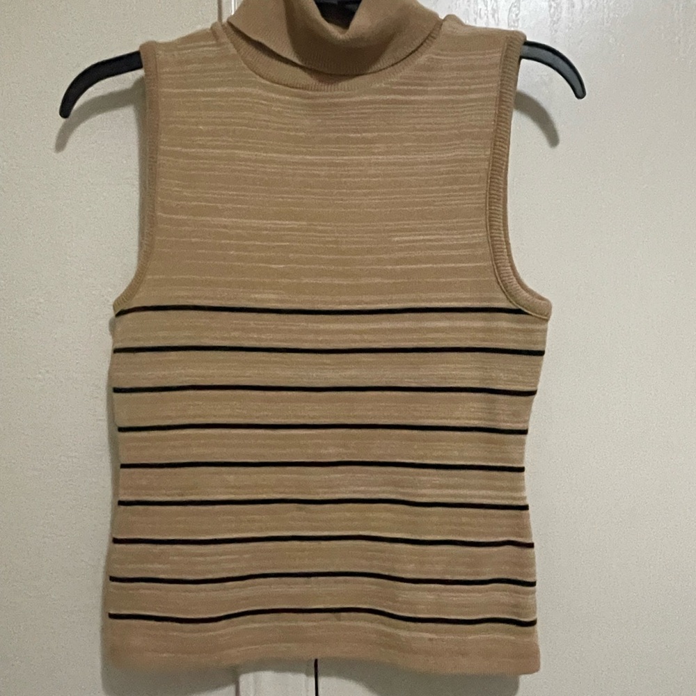 Tan and Black Ribbed Fitted Turtle Neck Tank Top size L